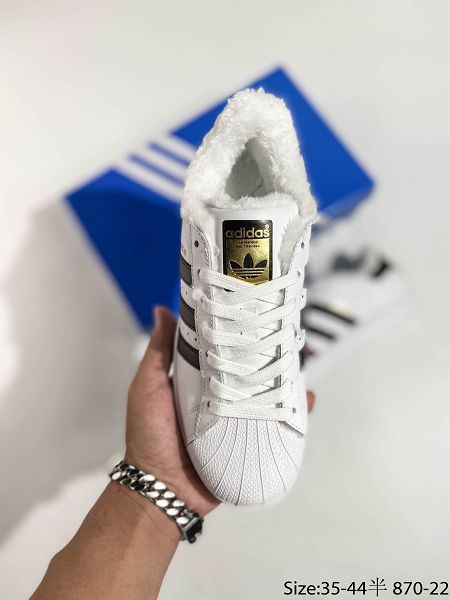 Adidas Originals Superstar 2021新款 貝殼頭金標加絨經典男女款休閑運動板鞋