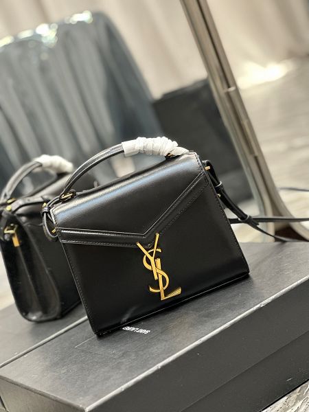 ysl包包 聖邏蘭2023新款手提包 DS602716黑色金扣牙簽紋單肩斜挎包